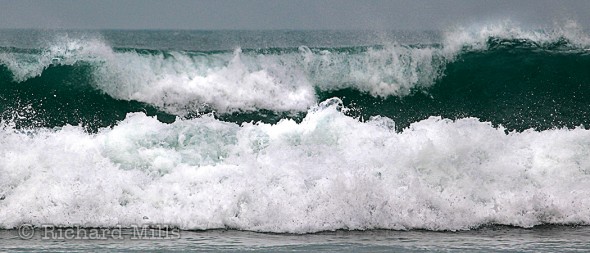 Waves breaking on Porthmeor Beach, St Ives, Cornwall